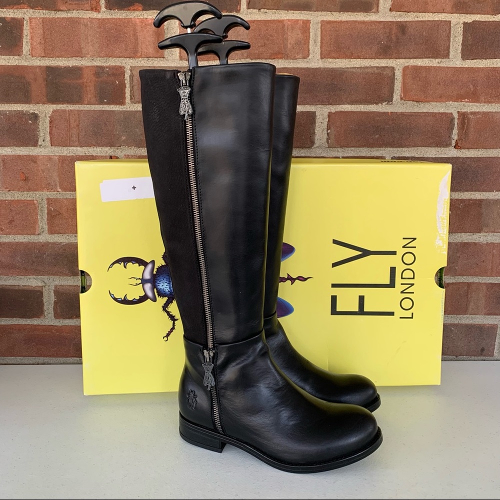 Fly London Black Heeled Knee-High Boots